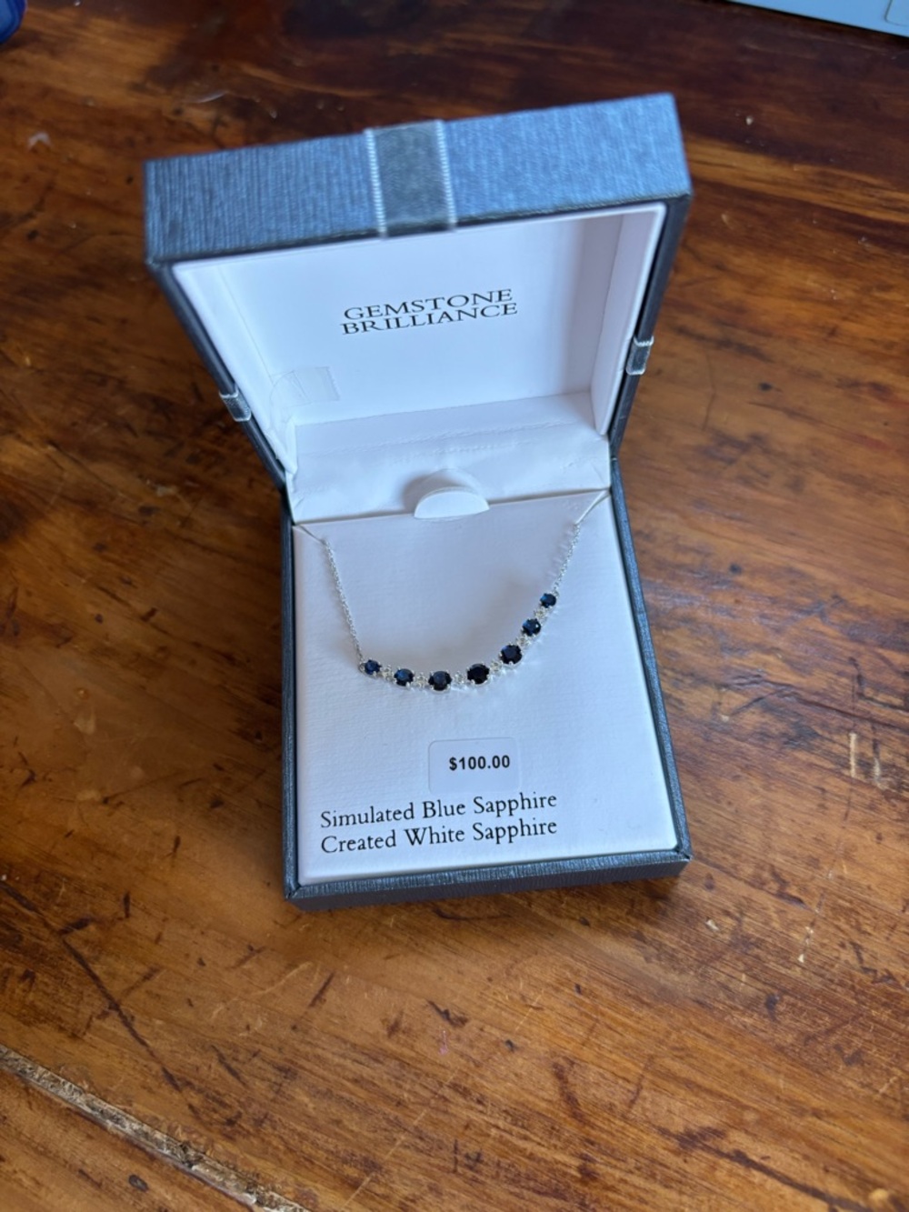 Simulated Blue Sapphire Necklace - Silver Tone